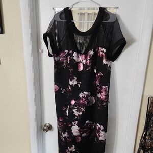 Enfocus Studio Black and Pink Floral Midi Dress